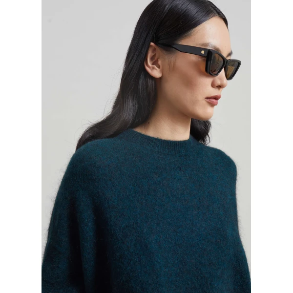 The Frankie Shop Timea Mohair Fuzzy Sweater in Bottle Green, view 5