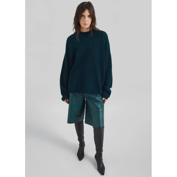 The Frankie Shop Timea Mohair Fuzzy Sweater in Bottle Green, view 6