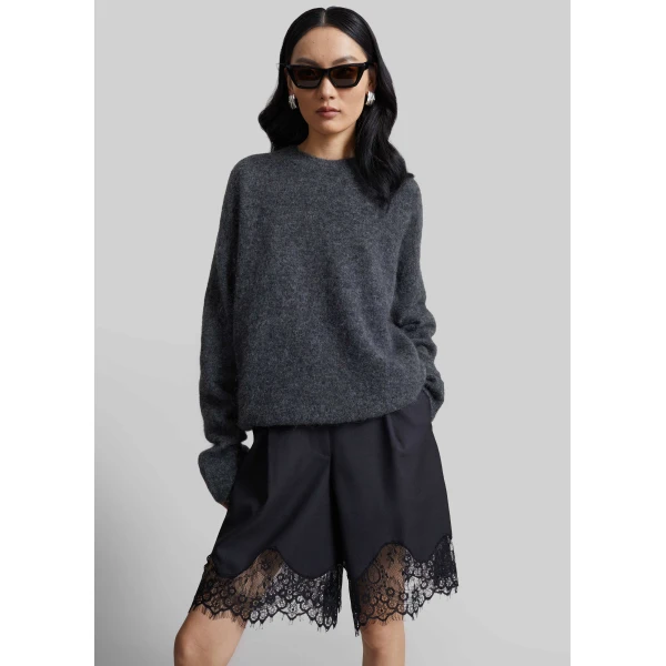 The Frankie Shop Timea Mohair Fuzzy Sweater in Dark Grey, view 2