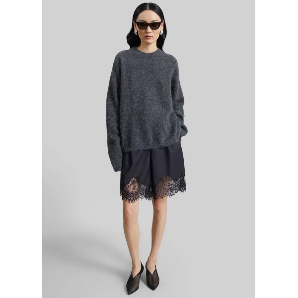 The Frankie Shop Timea Mohair Fuzzy Sweater in Dark Grey, view 3