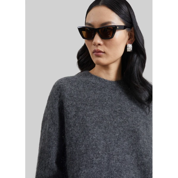 The Frankie Shop Timea Mohair Fuzzy Sweater in Dark Grey, view 4