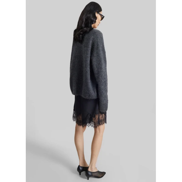 The Frankie Shop Timea Mohair Fuzzy Sweater in Dark Grey, view 6
