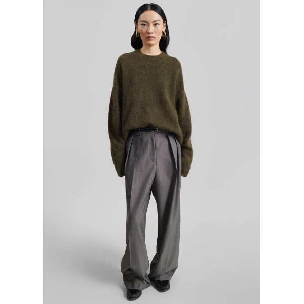 The Frankie Shop Timea Mohair Fuzzy Sweater in Dark Olive, view 4