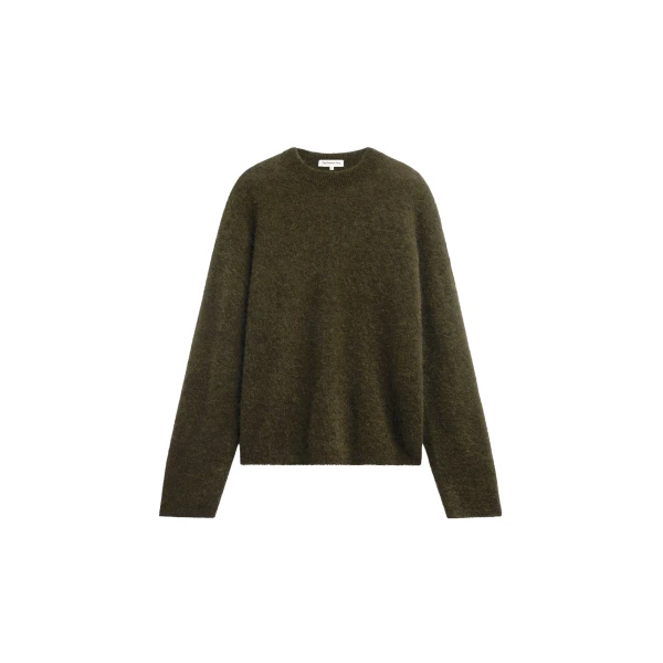 Timea Mohair Fuzzy Sweater in Dark Olive