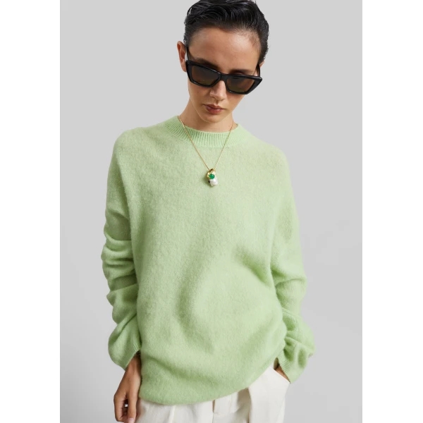 The Frankie Shop Timea Mohair Fuzzy Sweater in Lime, view 2