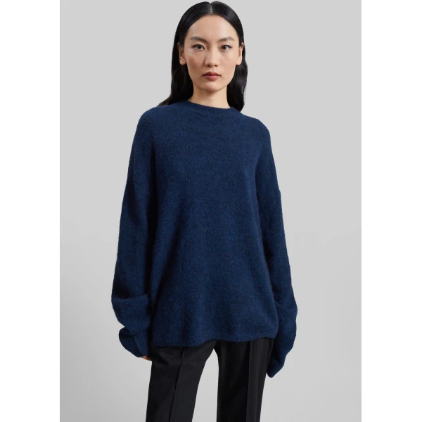 The Frankie Shop Timea Mohair Fuzzy Sweater in Navy, view 2