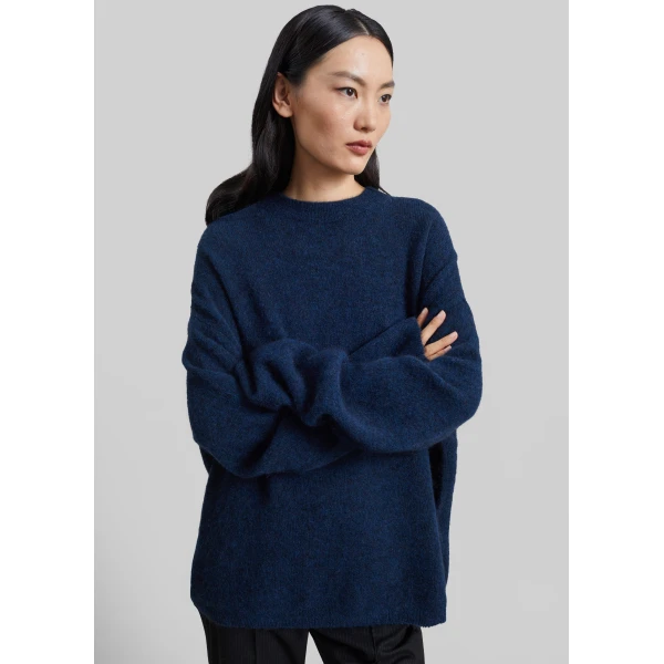 The Frankie Shop Timea Mohair Fuzzy Sweater in Navy, view 5