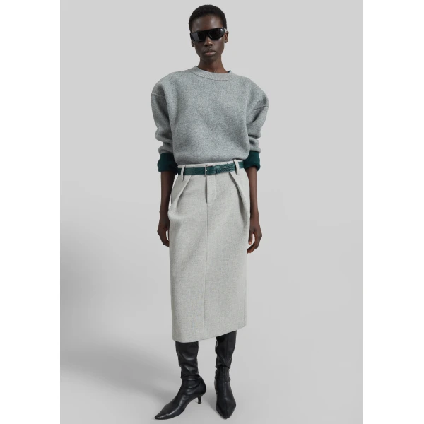 The Frankie Shop Toni Croc Leather Belt in Bottle Green, view 5