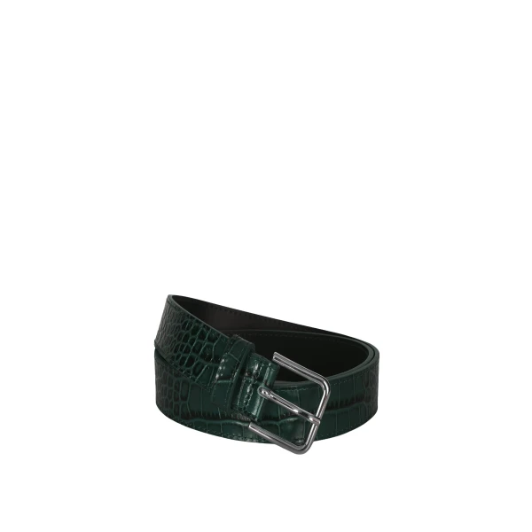Toni Croc Leather Belt in Bottle Green