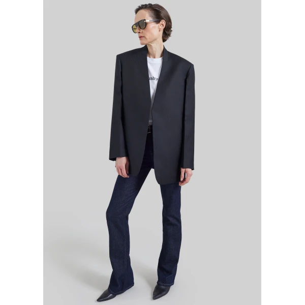 The Frankie Shop Trevis Chevron Collarless Blazer in Black, view 2