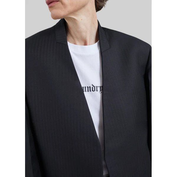 The Frankie Shop Trevis Chevron Collarless Blazer in Black, view 4