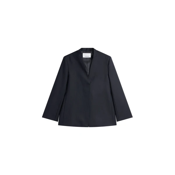 Trevis Chevron Collarless Blazer in Black