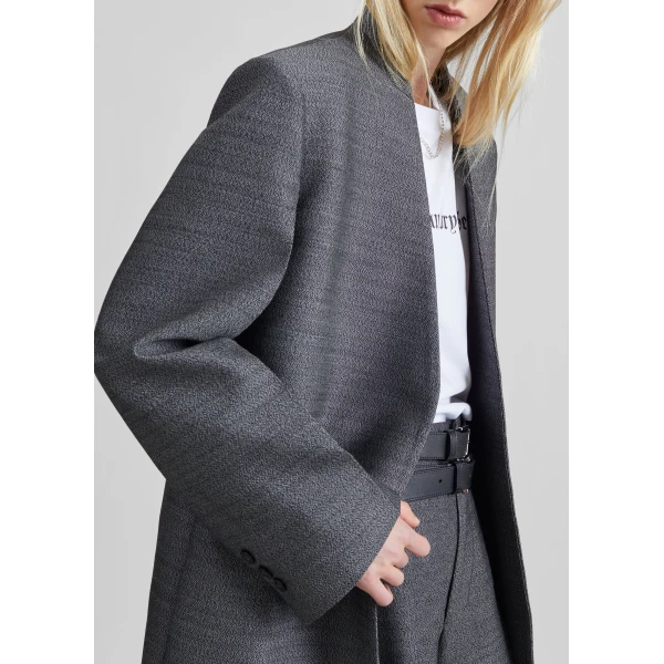 The Frankie Shop Trevis Collarless Blazer in Black Melange, view 3