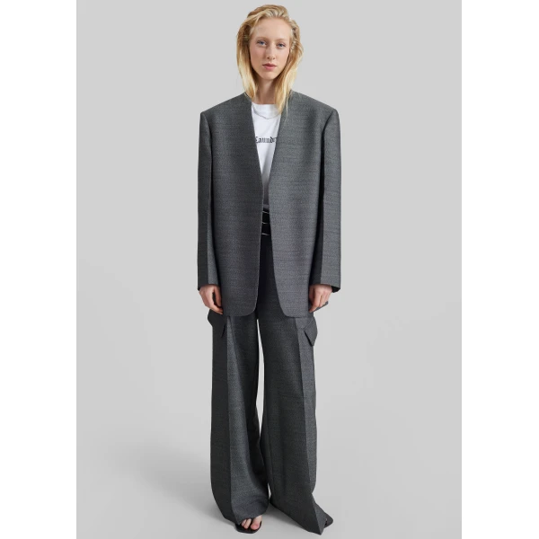 The Frankie Shop Trevis Collarless Blazer in Black Melange, view 4