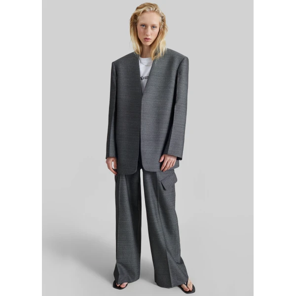 The Frankie Shop Trevis Collarless Blazer in Black Melange, view 6