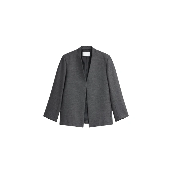 Trevis Collarless Blazer in Black Melange