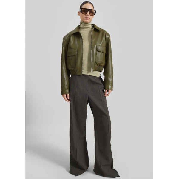 The Frankie Shop Val Faux Leather Padded Jacket in Army Green, view 5