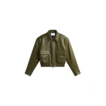 The Frankie Shop Val Faux Leather Padded Jacket in Army Green