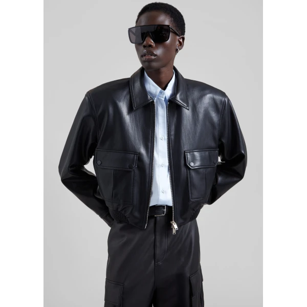 The Frankie Shop Val Faux Leather Padded Jacket in Black, view 2