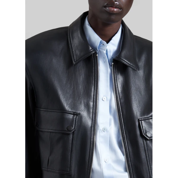 The Frankie Shop Val Faux Leather Padded Jacket in Black, view 4