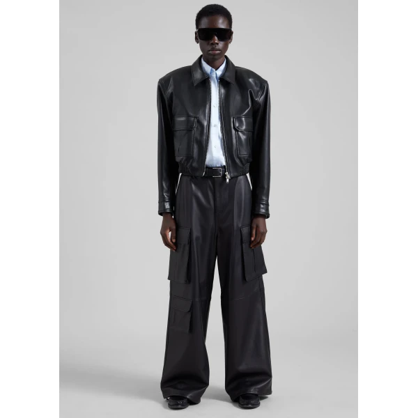 The Frankie Shop Val Faux Leather Padded Jacket in Black, view 6