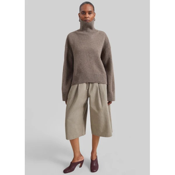 The Frankie Shop Varesse Twill Bermuda Shorts in Taupe, view 2