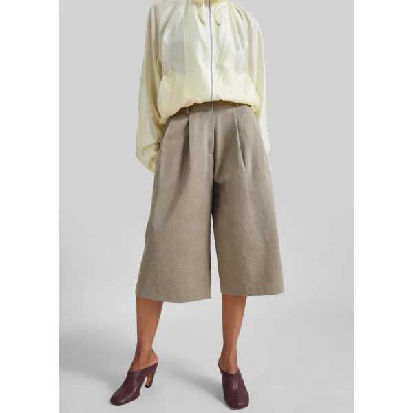 The Frankie Shop Varesse Twill Bermuda Shorts in Taupe, view 3