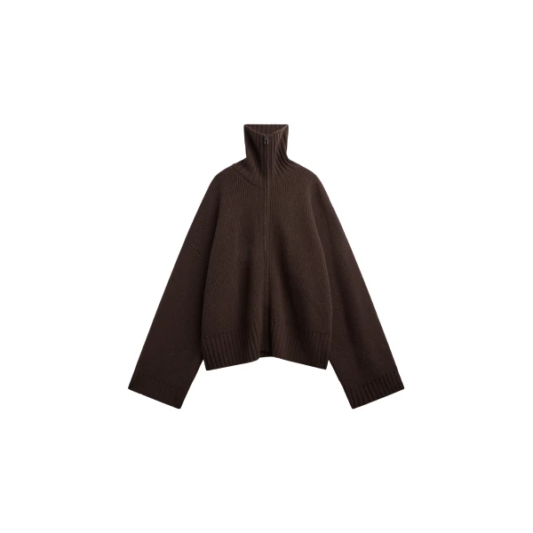 Veda Oversized Zip-Up Cardigan in Brown