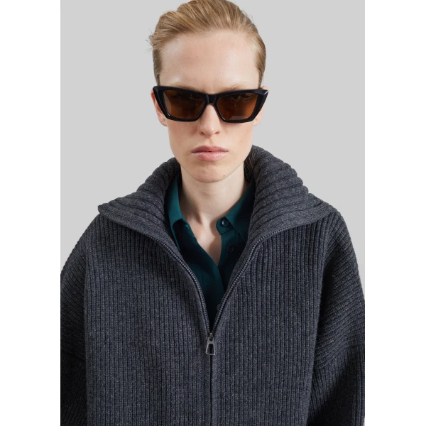 The Frankie Shop Veda Oversized Zip-Up Cardigan in Charcoal, view 4