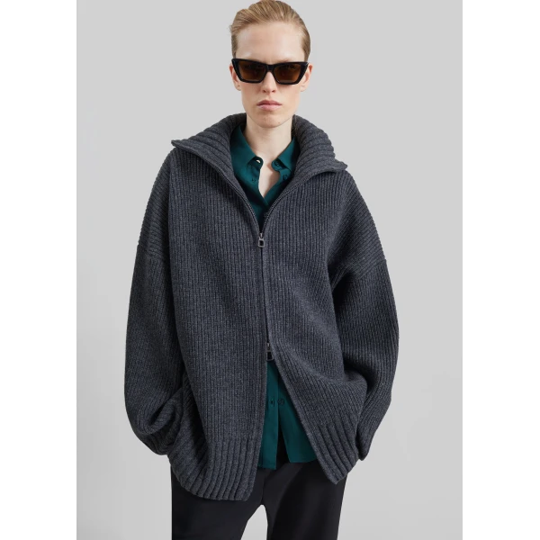 The Frankie Shop Veda Oversized Zip-Up Cardigan in Charcoal, view 6