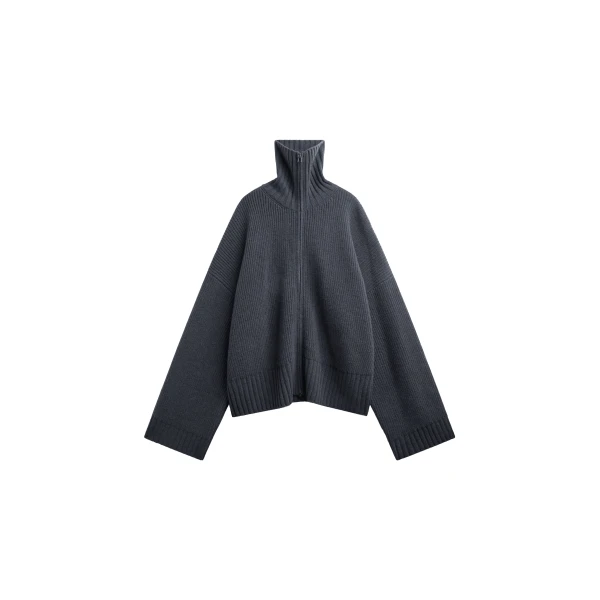 Veda Oversized Zip-Up Cardigan in Charcoal