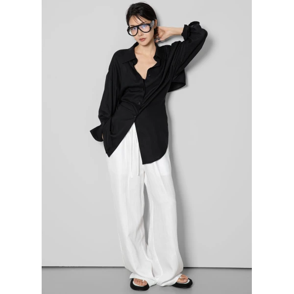 The Frankie Shop Velia Cut-Out Back Shirt in Black, view 3