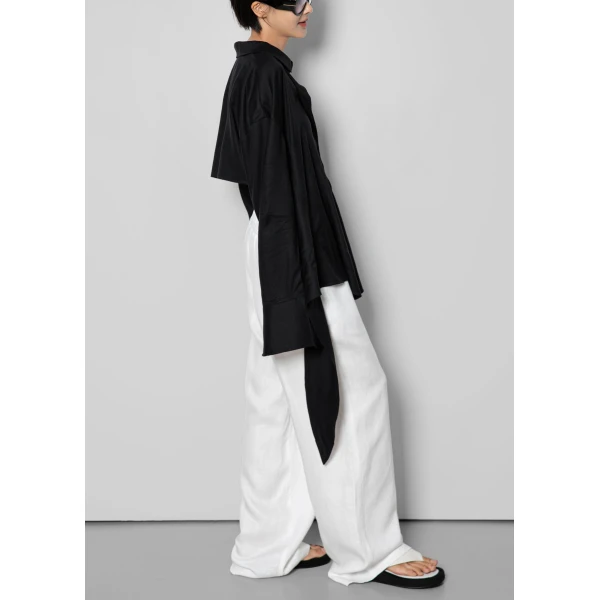 The Frankie Shop Velia Cut-Out Back Shirt in Black, view 5