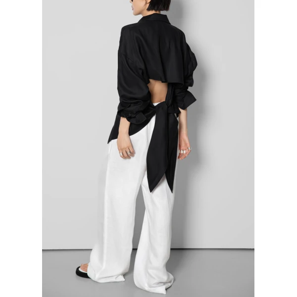 The Frankie Shop Velia Cut-Out Back Shirt in Black, view 6