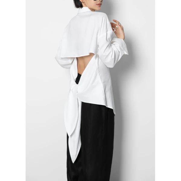 The Frankie Shop Velia Cut-Out Back Shirt in White, view 4