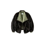 The Frankie Shop Vera Faux Fur Reversible Short Coat in Brown and Green
