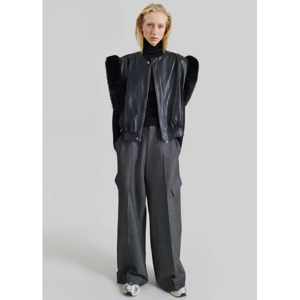 The Frankie Shop Vieste Faux Fur Trim Vest in Black, view 5