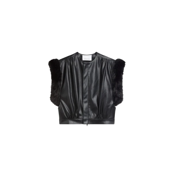 Vieste Faux Fur Trim Vest in Black