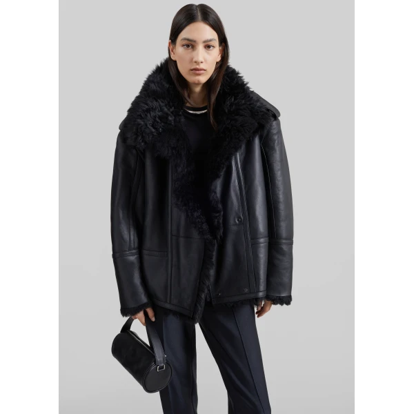 The Frankie Shop Viola Funnel Neck Jacket in Black, view 3