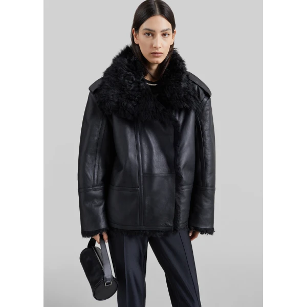 The Frankie Shop Viola Funnel Neck Jacket in Black, view 5