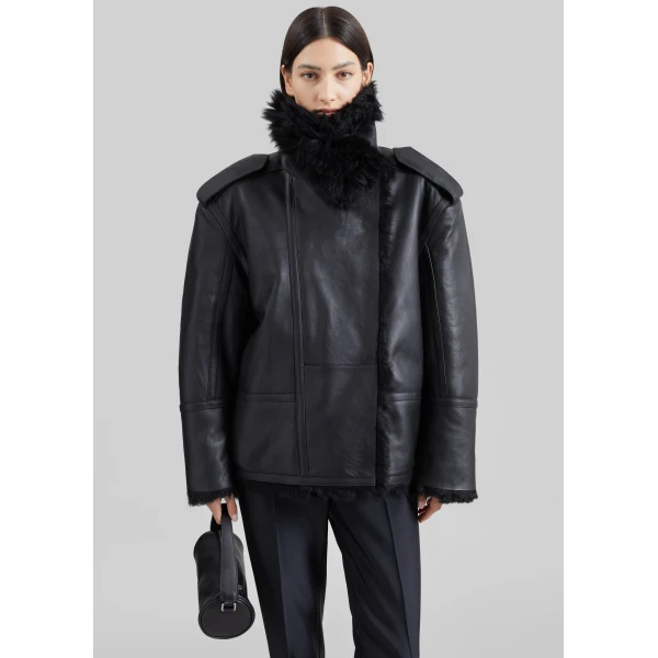 The Frankie Shop Viola Funnel Neck Jacket in Black, view 6