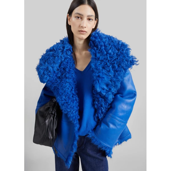 The Frankie Shop Viola Funnel Neck Jacket in Cobalt, view 2