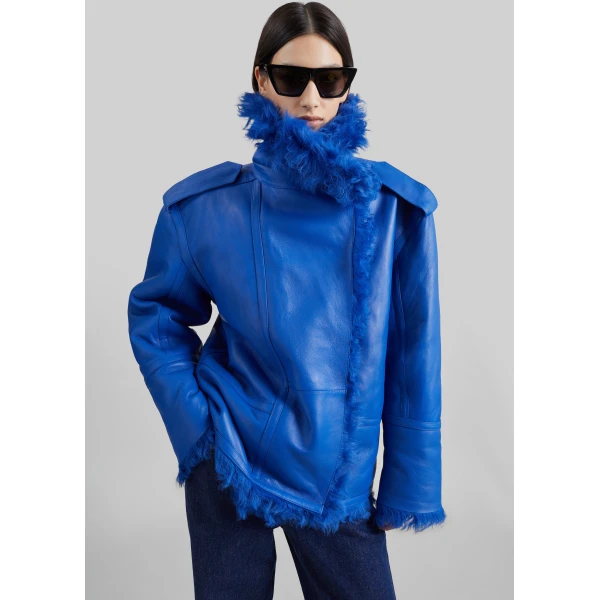 The Frankie Shop Viola Funnel Neck Jacket in Cobalt, view 3