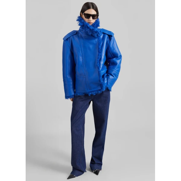 The Frankie Shop Viola Funnel Neck Jacket in Cobalt, view 6