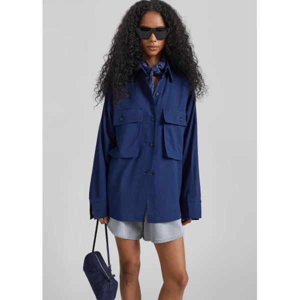 The Frankie Shop Vito Utility Shirt in Navy, view 2
