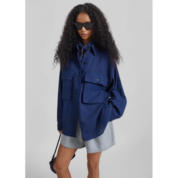 The Frankie Shop Vito Utility Shirt in Navy, view 6