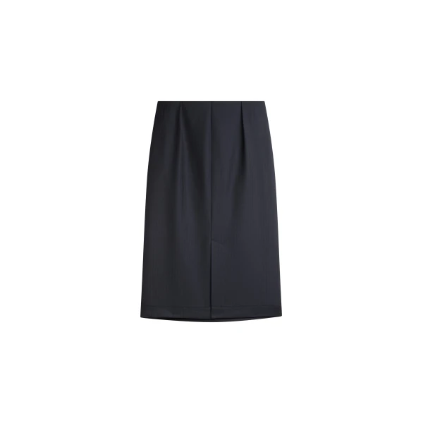 Viviana Chevron Tailored Midi Skirt in Black