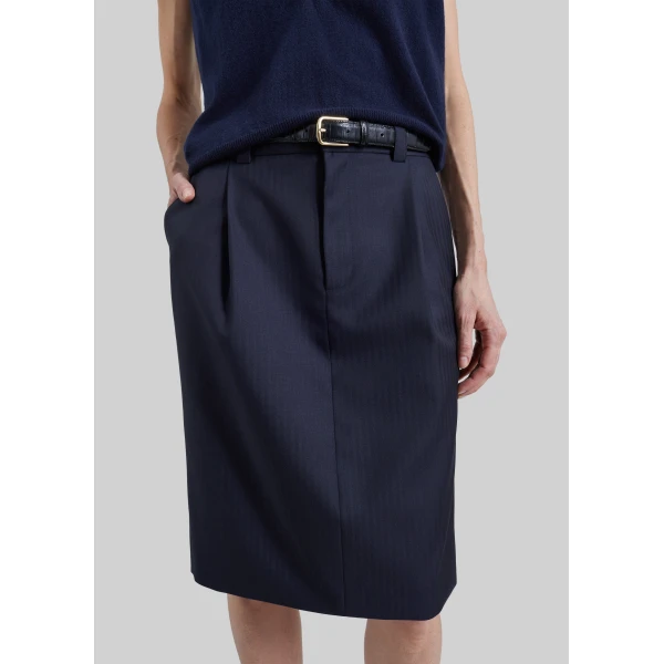 The Frankie Shop Viviana Chevron Tailored Midi Skirt in Dark Navy, view 4