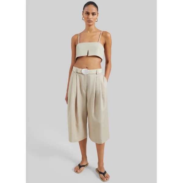 The Frankie Shop Vorey Pleated Bermuda Shorts in Beige, view 2