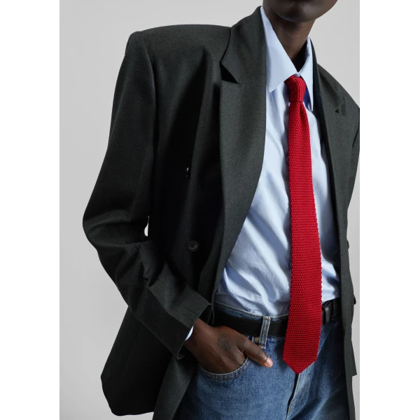The Frankie Shop Zira Knitted Silk Tie in Red, view 2